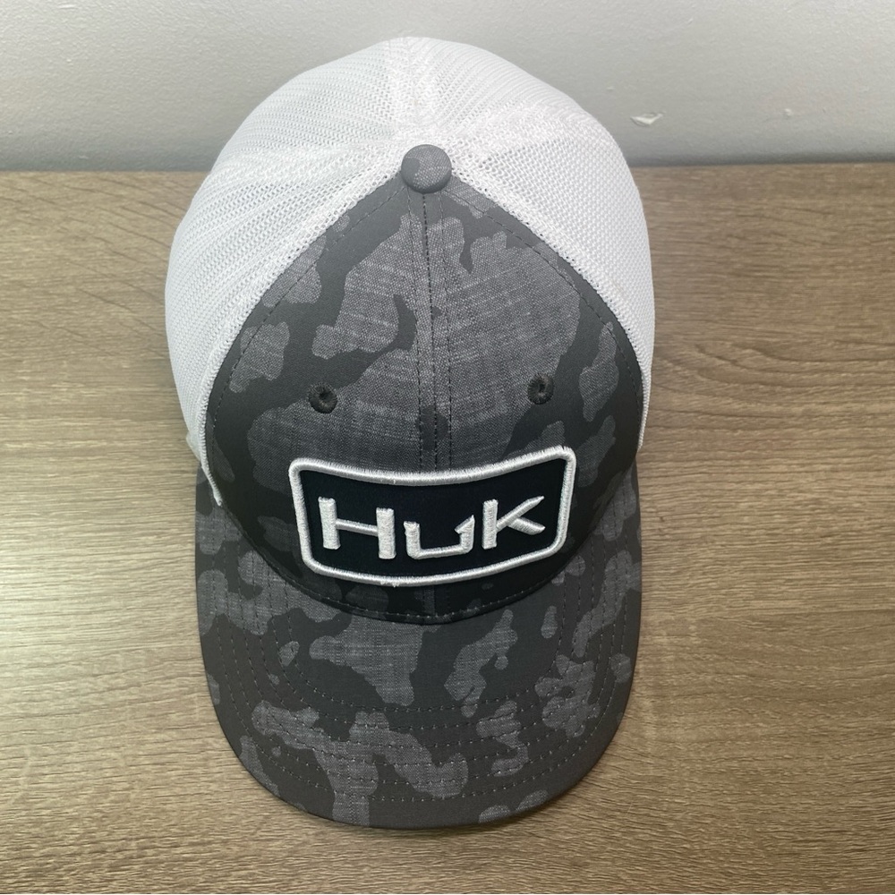 Huk Fishing Performance Hat Mens L-XL Mesh Black Gray White Polyester Spandex - Picture 3 of 16